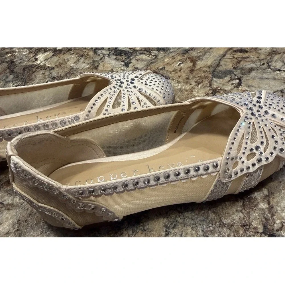 Copper Key Ritzie Satin Mesh Rhinestone Butterfly Dress Flats Girls Size 12 EUC